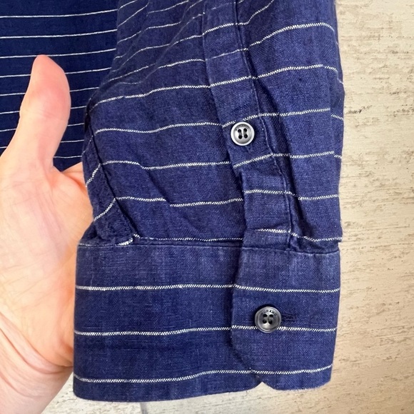 BAIRD MCNUTT Linen Murano Slim Fit Blue Stripe Button Up Shirt XL - Picture 12 of 13